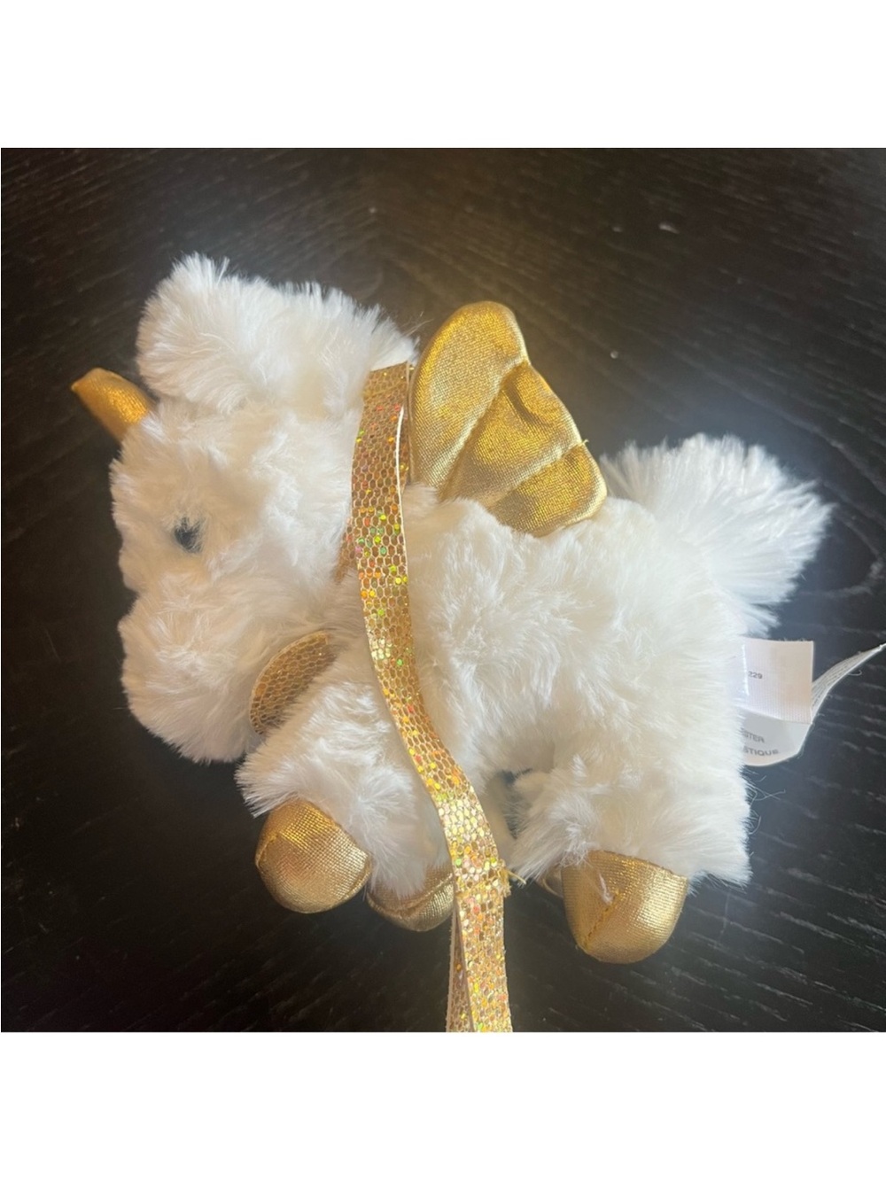Gund White Mini Plush Unicorn Wristlet with Gold Details